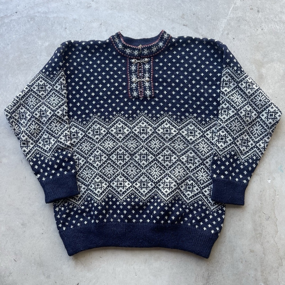 Nordic Wool Sweater Nordic Pewter Metal Clasps Fair Isle Scandinavian Navy Cream
